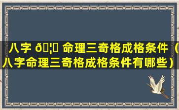 八字 🦁 命理三奇格成格条件（八字命理三奇格成格条件有哪些）